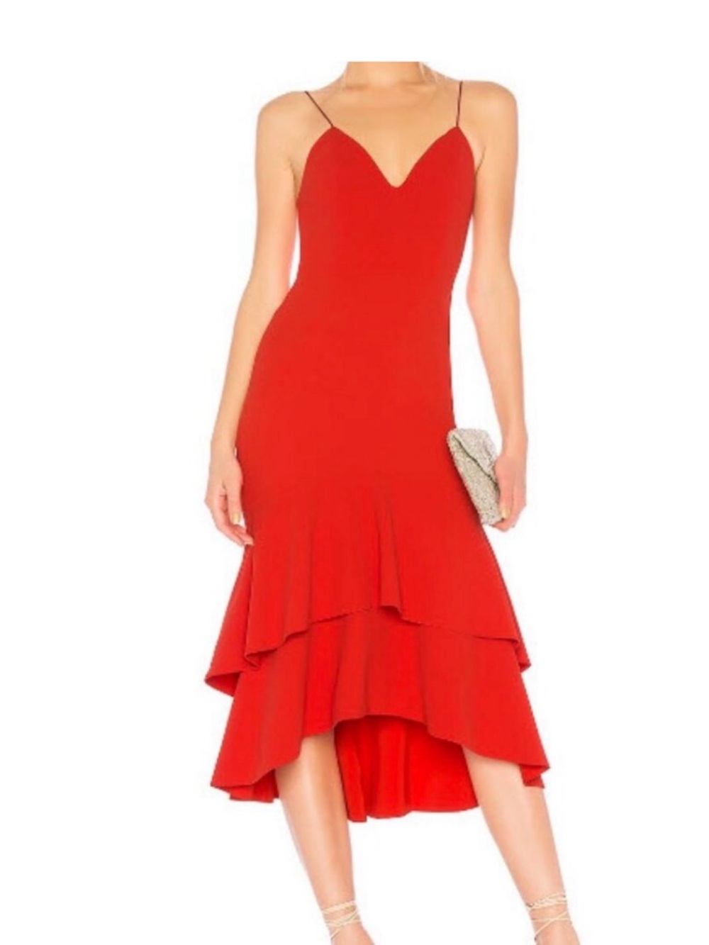 ALICE & OLIVIA Poppy Red Tiered Ruffle Amina Dress with Spaghetti Straps. NWT!